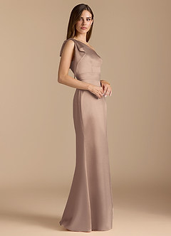 Azazie Rinna Robes de demoiselle d'honneur Robe Sirène en Satiné métallisé Rayé Taupe image3
