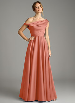 Azazie Xanthe Final Sale Sky Blue A-Line Off the Shoulder Stretch Satin Dress image1