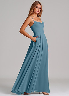 Azazie Elle Robes de demoiselle d'honneur Robe Trapèze en Mousseline de soie Plissée Bermude image5