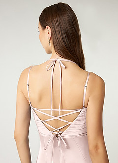 Azazie Desi Brautjungfernkleider Etui Halter Korsett Stretch-Satin Kleid Zartrosa image6