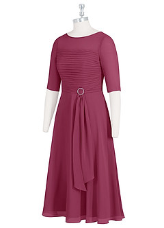 Azazie Naomi Mother of the Bride Dresses Mulberry A-Line Boatneck Pleated Chiffon Dress image13