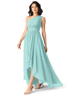 Azazie Mathilda Jurken voor bruidsmeisjes Jurk van Chiffon met A-Lijn One-Shoulder Aqua image3