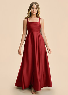 Azazie Azaria Junior Pomegranate A-Line Pleated Stretch Satin Dress image5