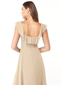 Azazie Jinny Bridesmaid Dresses Champagne A-Line Square Neckline Ruched Chiffon Dress image6