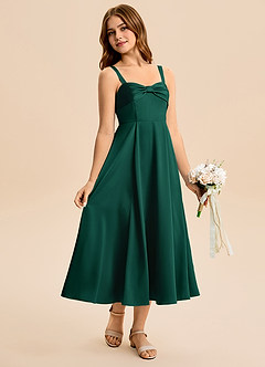 Azazie Ramona Junior Emerald A-Line Sweetheart Neckline Stretch Satin Dress image1