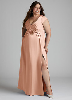 Azazie Allessia Maternity Bridesmaid Dresses A-Line Pleated Stretch Satin Floor-Length Dress image3