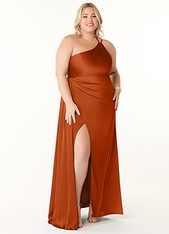 Azazie Maron Bridesmaid Dresses Burnt Orange A-Line One Shoulder Stretch Satin Dress image13
