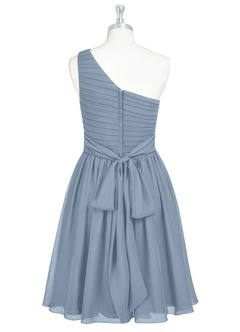 Azazie Katrina Robes de demoiselle d'honneur Robe Trapèze en Mousseline de soie Ue épaule Bleu Poussiéreux image7