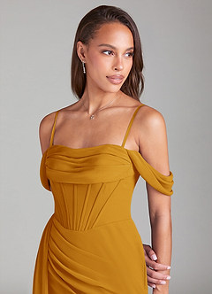 Azazie Amyra Jurken voor bruidsmeisjes Converteerbaar Jurk van Chiffon met Kolom Off the Shoulder Boterbabbelaar image7