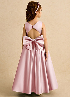 Azazie Nellia Robe Demoiselle D'honneur Fillette Robe Trapèze en Mat Satiné Nœud Rose Poudré image6