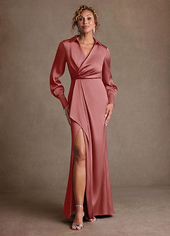 Azazie Jacinta Mère de la mariée Robes Robe Fourreau en Satin extensible Plissée Antique Rose image1