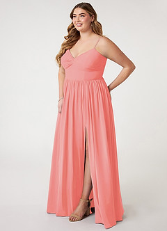 Azazie Zeya Bridesmaid Dresses Coral A-Line V-Neck Pleated Chiffon Dress image8