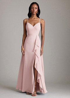 Azazie Naeem Vestidos de damas de honor Vestido de Rosa Rubor de Gasa de Corte en A con Cuello en V fruncido image3