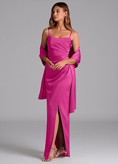 Azazie Calandra Bridesmaid Dresses Fuchsia A-Line Pleated Stretch Satin Dress image5