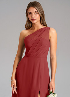 Azazie Phaedra Bridesmaid Dresses Rust A-Line One Shoulder Chiffon Dress image8