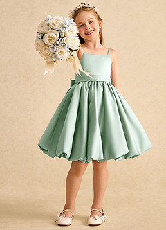 Azazie Davine Flower Girl Dresses Agave A-Line Spaghetti Strap Matte Satin Dress image7