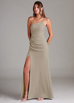 Azazie Eren Brautjungfernkleider Etui One-Shoulder Stretch-Krepp Kleid Taupe image1