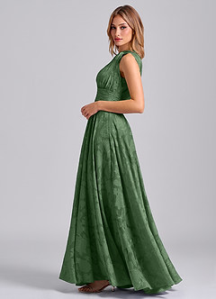 Azazie Charlize 신부 들러리 드레스 A라인 한쪽 어깨 플로럴 번아웃 바닥 길이 드레스 image3