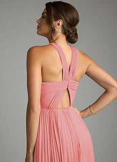 Azazie Afra Abiti da Damigella Abito A-Line in Chiffon Plissettato Corallo image6
