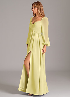 Azazie Bailee Robes de demoiselle d'honneur Robe Trapèze en Mousseline de soie Manche longue Sorbet Citron image3