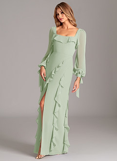 Azazie Candice Bridesmaid Dresses Dusty Sage A-Line Long Sleeve Chiffon Dress image3