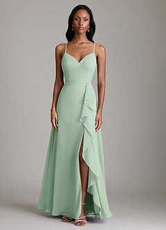 Azazie Naeem Bridesmaid Dresses Agave A-Line V-Neck Ruffle Chiffon Dress image2