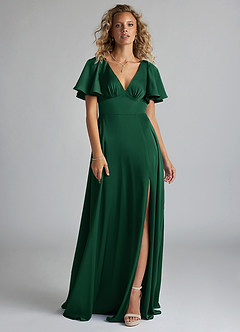 Azazie Kimber Vestidos de damas de honor Vestido de Verde Oscuro de Satén Elástico de Corte en A con Volante image3