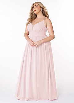 Azazie Rayna Robes de demoiselle d'honneur Robe Trapèze en Mousseline de soie Col V plissé Rose Pâle image9