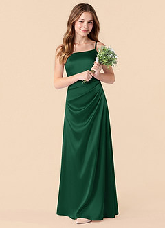 Azazie Renna Junior Dark Green Mermaid Pleated Stretch Satin Dress image3