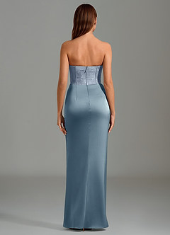 Azazie Emilia Bridesmaid Dresses Dusty Blue Mermaid Strapless Stretch Satin Dress image2