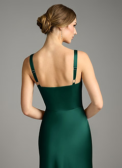 Azazie Alouette Bridesmaid Dresses Emerald Mermaid Pleated Stretch Satin Dress image4