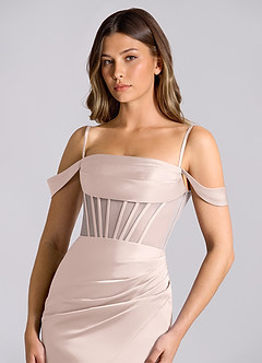 Azazie Alyce Brudtärnklänningar Klä av Sjöjungfru i Stretch Satin Av axeln Rodnande Rosa Konvertibel image6