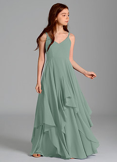 Azazie Karan Junior Dusty Blue A-Line Chiffon Dress image3