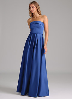 Azazie Lucienne Bridesmaid Dresses Royal Blue A-Line Strapless Stretch Satin Convertible Dress image6