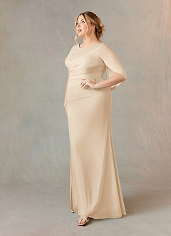 Azazie Belladonna Mother of the Bride Dresses Champagne Mermaid Scoop Pleated Mesh Dress image8