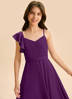 Azazie Kelsea Junior Abito A-Line in Chiffon Increspato Uva image7