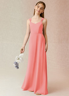 Azazie Denice Junior Coral A-Line Chiffon Dress image1