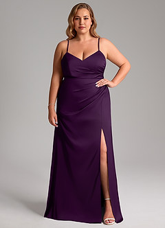 Azazie Azuree Bridesmaid Dresses Grape A-Line Pleated Stretch Satin Dress image11