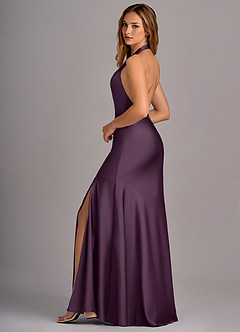 Azazie Lorena Bridesmaid Dresses Plum Mermaid Pleated Stretch Satin Dress image5