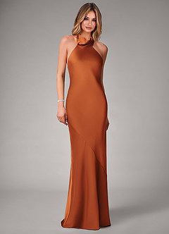 Azazie Velli Robes de demoiselle d'honneur Robe Sirène en Satin extensible Cannelle image4