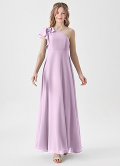 Azazie Arabella Junior Frosted Lilac A-Line Ruched Chiffon Dress image5
