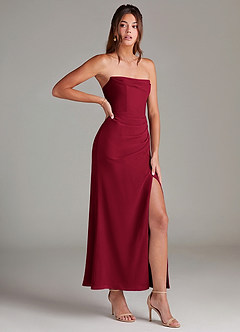 Azazie Leonis Robes de demoiselle d'honneur Robe Sirène Convertible en Mousseline de soie Sans bretelles Bourgogne image8