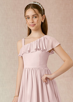 Azazie Mango Junior Blushing Pink A-Line Ruched Chiffon Dress image4