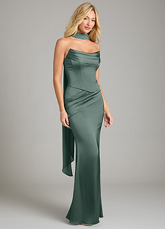 Azazie Sorrel Bridesmaid Dresses Sea Moss Mermaid Strapless Stretch Satin Convertible Dress image8