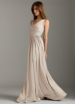 Azazie Keyla Bridesmaid Dresses Frost A-Line Pleated Stretch Satin Dress image7