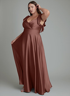 Azazie Leilani Bridesmaid Dresses Espresso A-Line Ruched Stretch Satin Dress image14