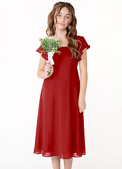 Azazie Bondi Junior Klä av A-Line i Chiffong Rynkad image4