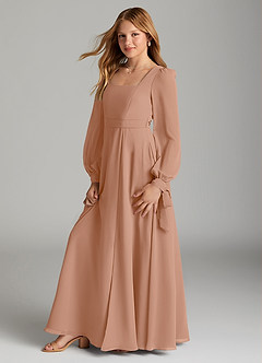 Azazie Leonia Junior Abito A-Line in Chiffon Con Tasche Champagne Rosa image4