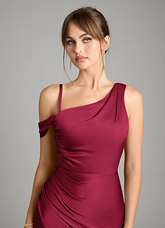 Azazie Madelyn Bridesmaid Dresses Burgundy Mermaid One Shoulder Stretch Satin Convertible Dress image3