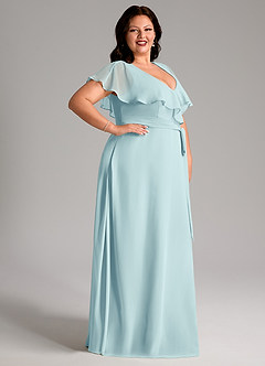 Azazie Lainey Bridesmaid Dresses Sea Glass A-Line with Pockets Chiffon Dress image5